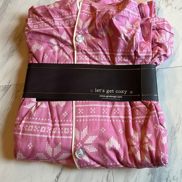 Pj Salvage heart snowflake mauve link long sleeve pajama set bottom down top L - Picture 4 of 6